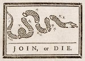 early U S cartoon saying Join or Die