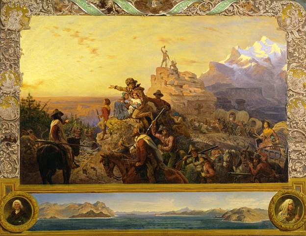 painting depicting explorers looking westward