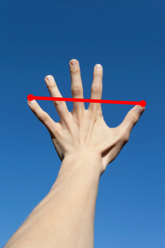 hand with a line drawn between the pinky and thumb
