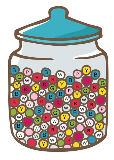 illustration of colored candy in a jar