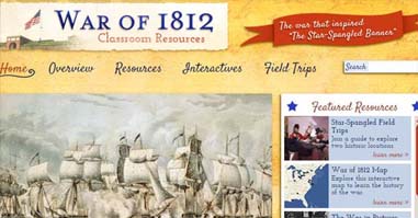 home page of War of 1812 website
