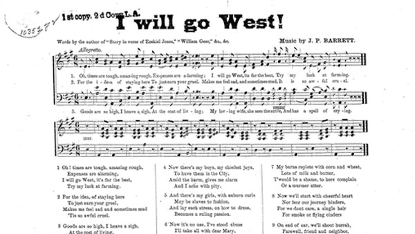sheet music and lyrics to the song “I will go West!”