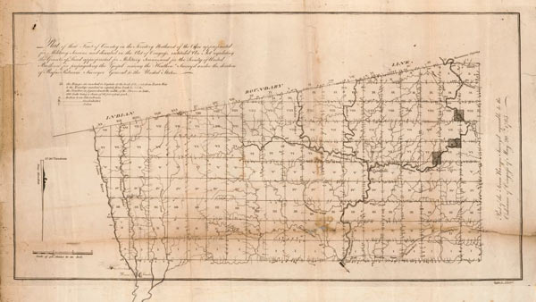 an old map showing sectioned-off parcels of land in northwestern Ohio