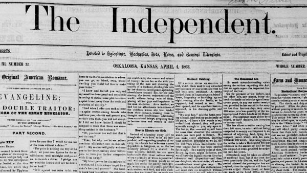 front page of 'The Independent' newspaper from 1863