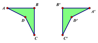 Figure ABCD is reflected at an angle to form the mirror image, figure A prime B prime C prime D prime.
